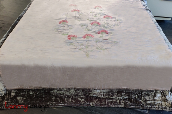 Silk & Velvet blanket King size (hydrangea flower embroidery)